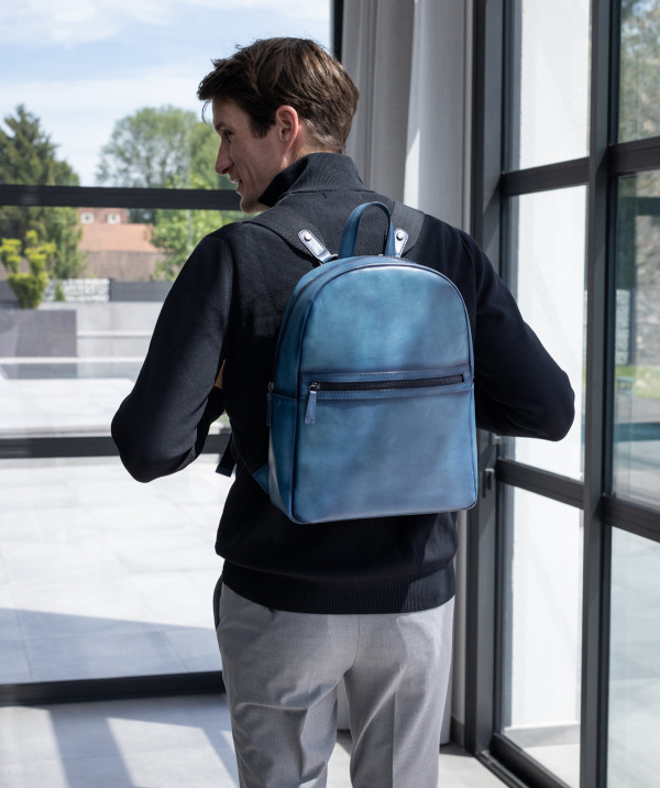 Blue Leather Backpack for men - Finsbury Shoes